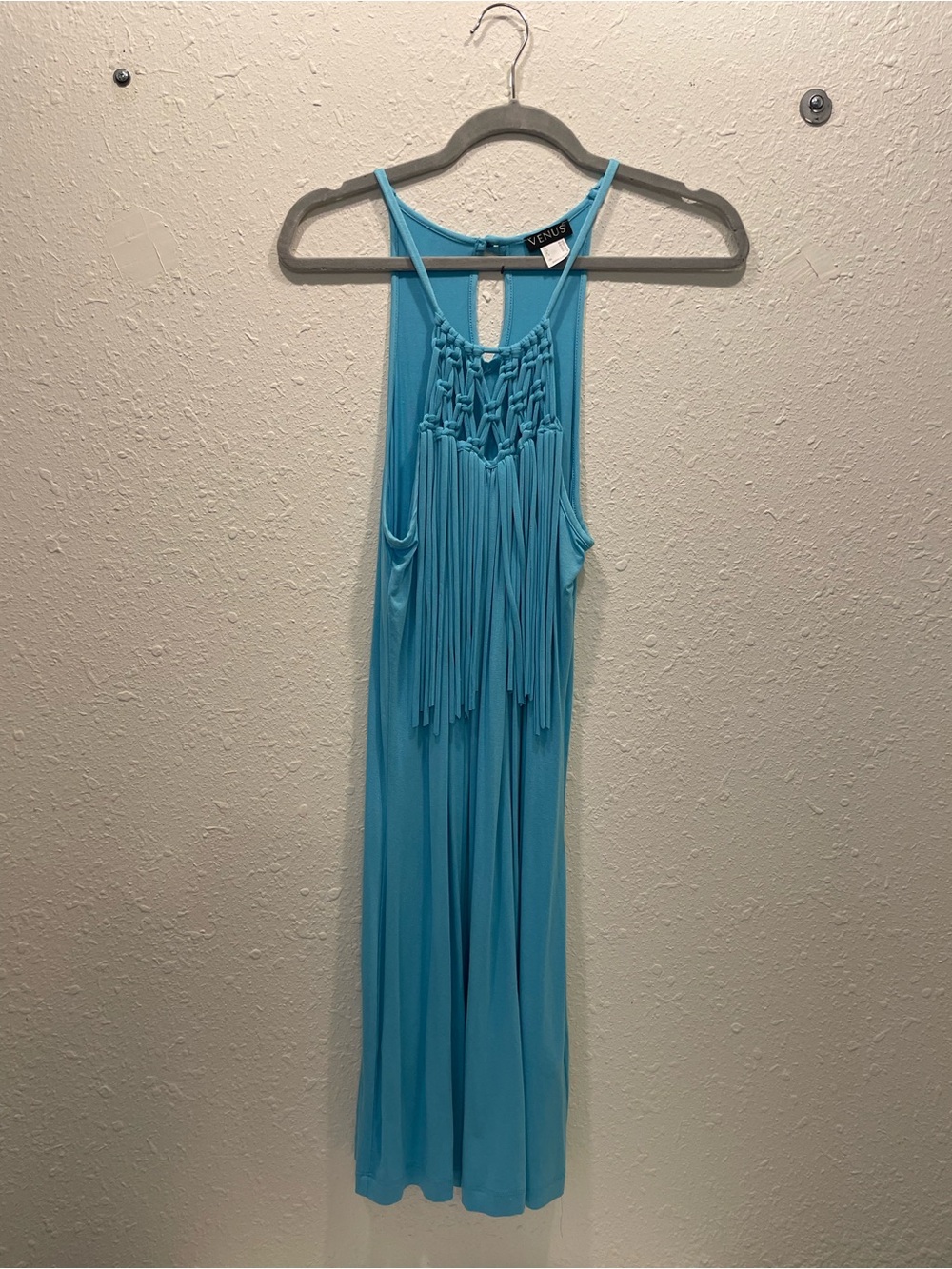 VENUS Turquoise Macramé Fringe Maxi Dress